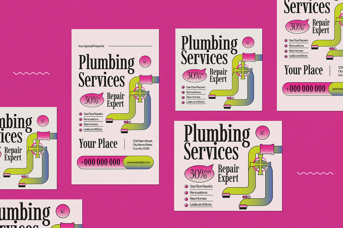 Colorful Y2K Plumbing Service Flyer, a Flyer Template by graphicook (Photo 3 of 4)