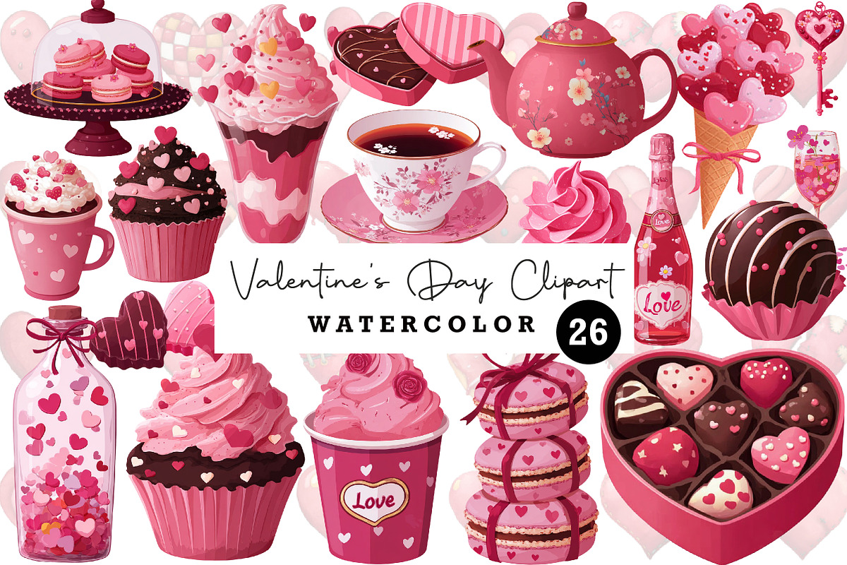 Watercolor Valentine's Day Clipart, an Illustration by CreationArt (Photo 1 of 5)