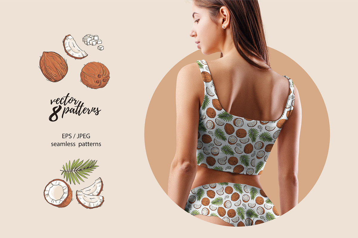 Banana & Coconut seamless patterns, a Pattern Graphic by Alenkakarabanova (Photo 2 of 8)