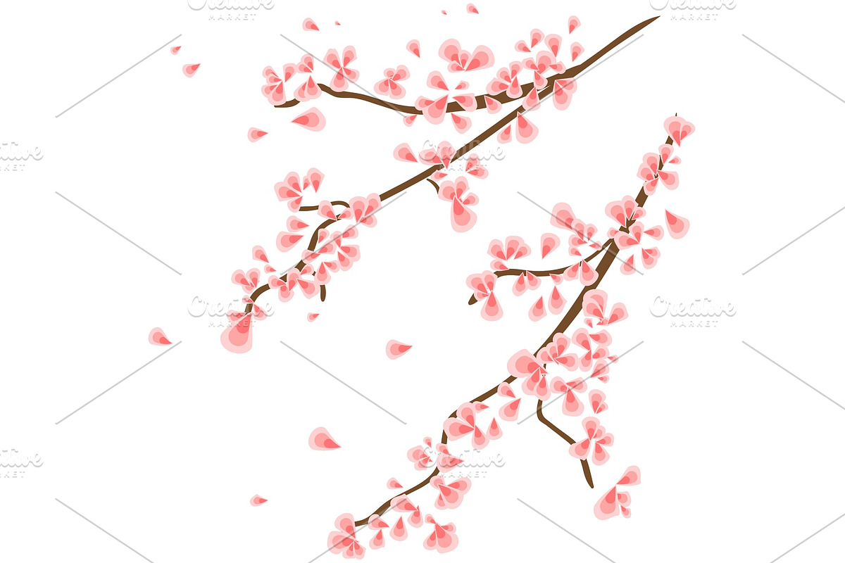 Branch with sakura flowers, an Illustration by orensila