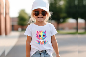 Cute Rainbow Cat. TShirt Sticker.