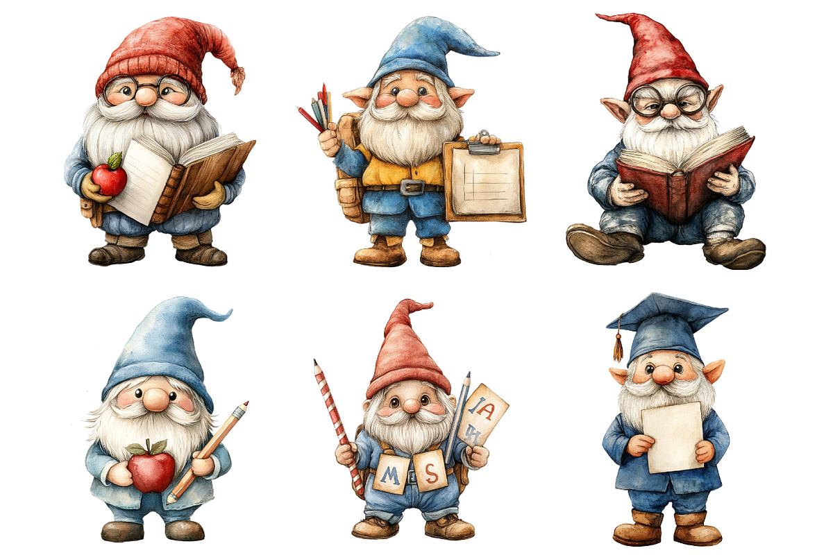 School Gnomes Clipart PNG, an Illustration by SinaCreation (Photo 3 of 5)
