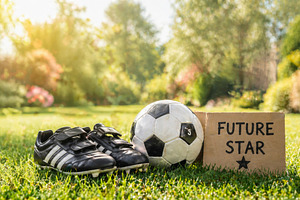 Football and soccer equipment placed, a Photo by Dvoevnore photos