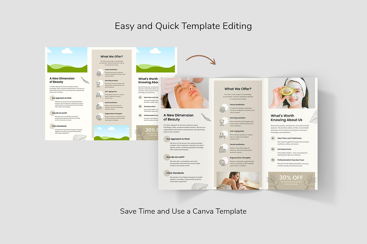 Beauty Clinic Brochure Trifold Canva, a Brochure Template by artbart (Photo 8 of 9)