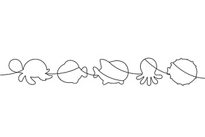 One-line contour cute sea animals, an Animal Illustration by GraphiShop