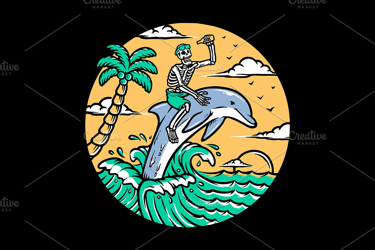 explore the ocean with dolphin, an Animal Illustration by gunaonedesign (Photo 1 of 5)
