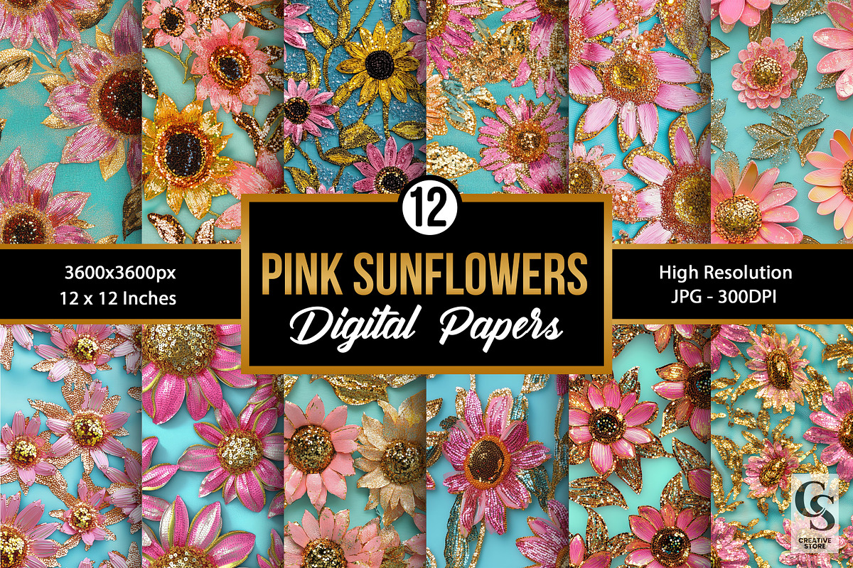 Pink Gold Glitter Sunflowers Pattern, a Pattern Graphic by Creative Store (Photo 1 of 5)