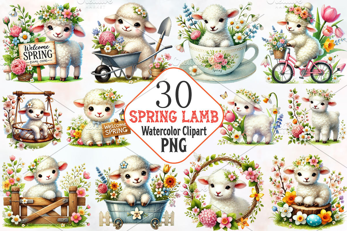 Cute spring clipart lamb clipart, an Illustration by RobertsArt (Photo 1 of 7)
