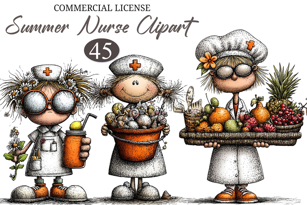 Whimsical Summer Nurse Clipart, a Seasonal Illustration by designcity5 (Photo 1 of 5)