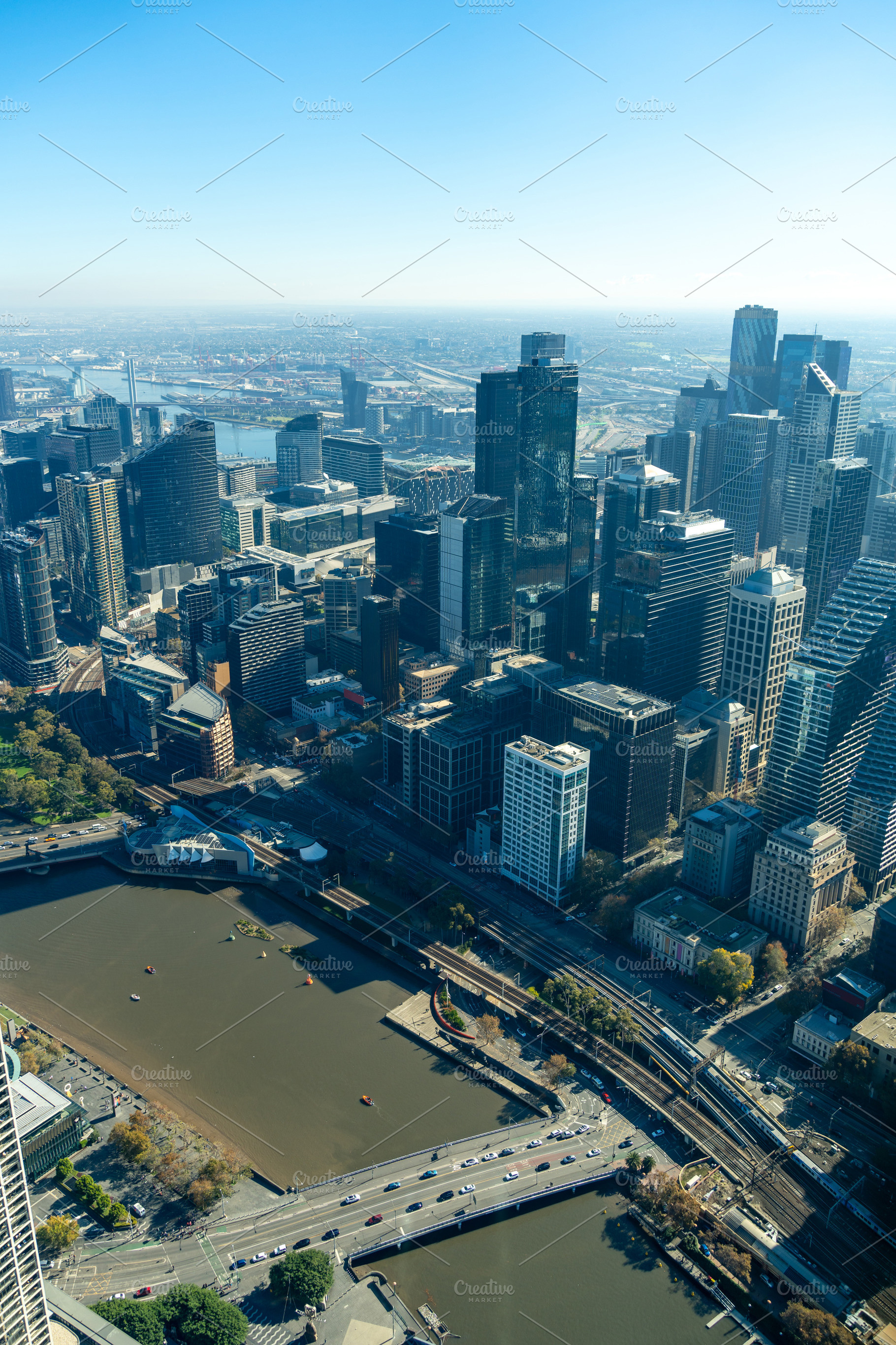 Aerial view of downtown Melbourne skyline in Melbourne, Australi, an Architecture Photo by GoodGoods