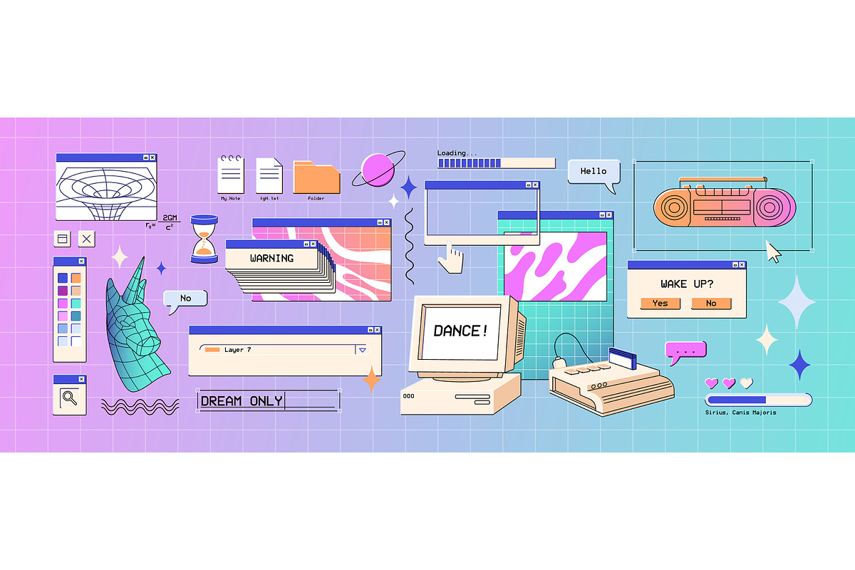 Retro user interface elements set, an Object Illustration by PaperTrident (Photo 1 of 5)