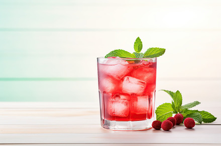 Strawberry cocktail with ice on wooden background, a Food & Drink Photo by AlyaAnd