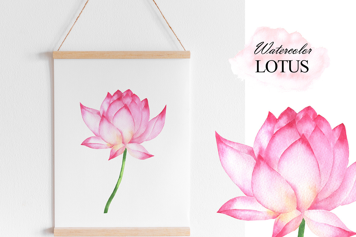 Watercolor lotus flower clipart, an Illustration by OlDm_Shop (Photo 8 of 10)
