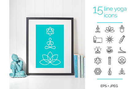 15 line yoga icons.