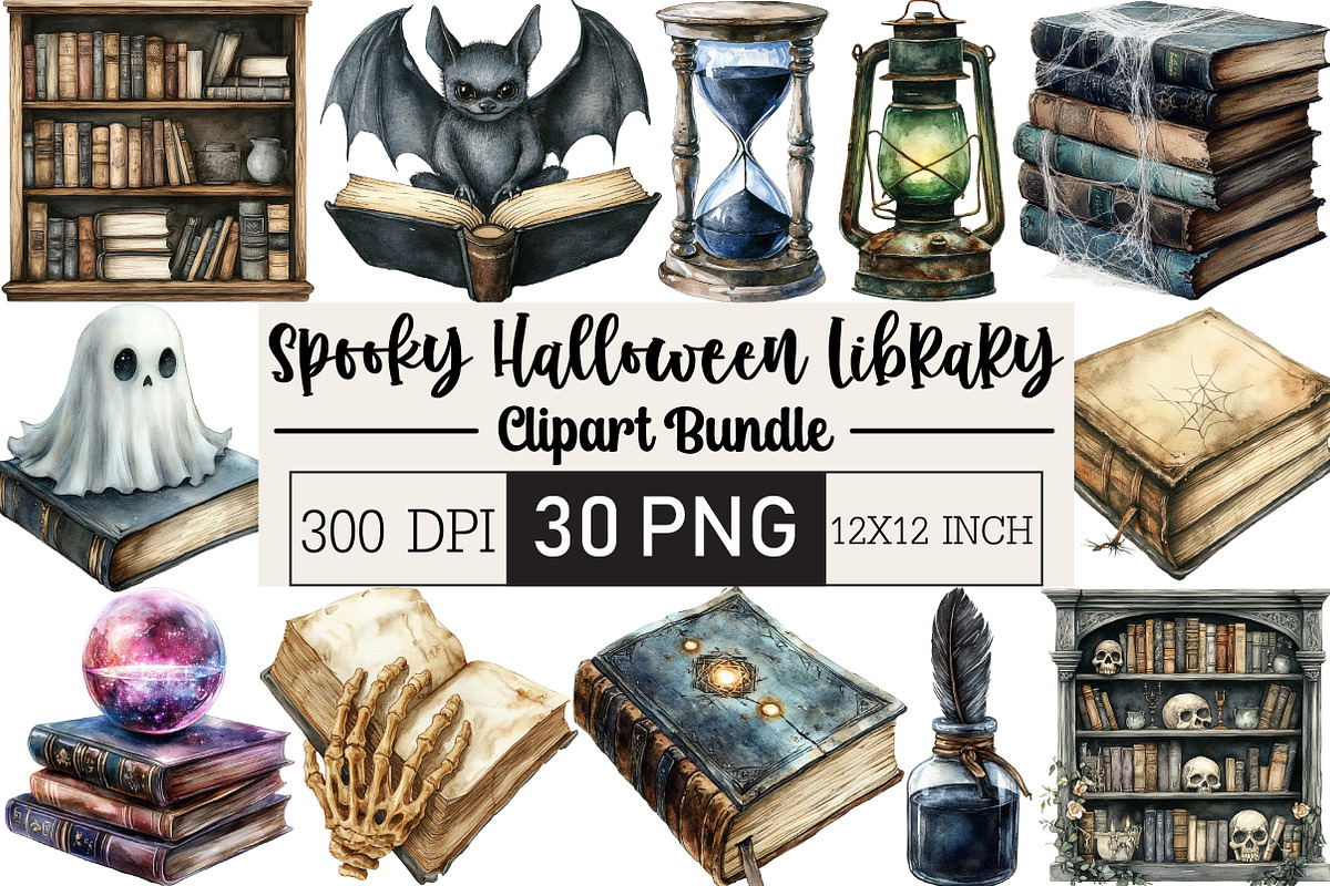 Spooky Halloween Library Clipart, an Illustration by Black Bird Studio (Photo 1 of 6)