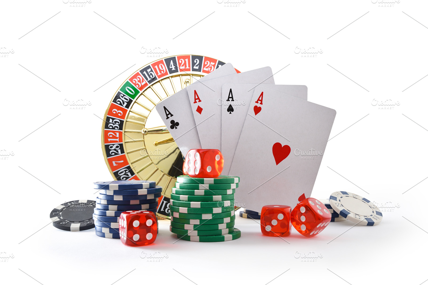 Background with casino game objects isolated on white background, an Arts & Entertainment Photo by Davizro's Market
