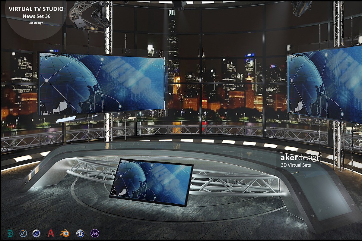 Virtual TV Studio News Set 36, an Architecture 3D Model by akerStudio (Photo 6 of 25)