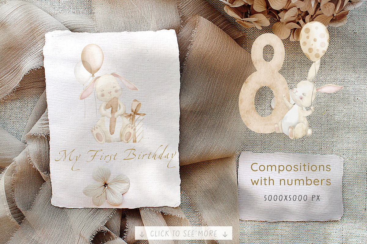 Watercolor Bunny Baby Clipart, an Illustration by Alisles (Photo 5 of 14)