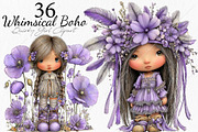 Whimsical Boho Quirky Girl Clipart, a Seasonal Illustration by Canvas Craft (Thumbnail 1 of 10)