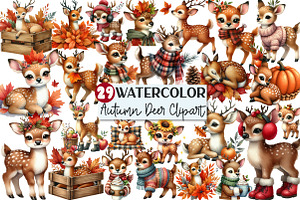 Autumn Cute Deer Clipart, an Illustration by Rose Art