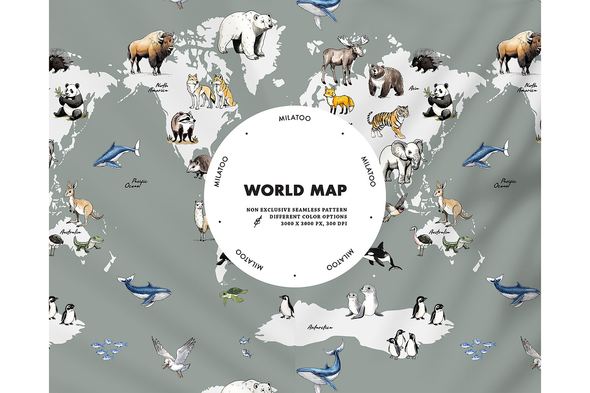Animals world map wildlife pattern