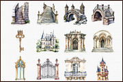 Chateau Clipart - Vintage Doodles, an Illustration by Sublimation Artist (Thumbnail 3 of 6)