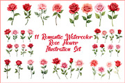 Romantic Watercolor Rose Clipart Set, an Illustration by hafijul (Thumbnail 1 of 12)