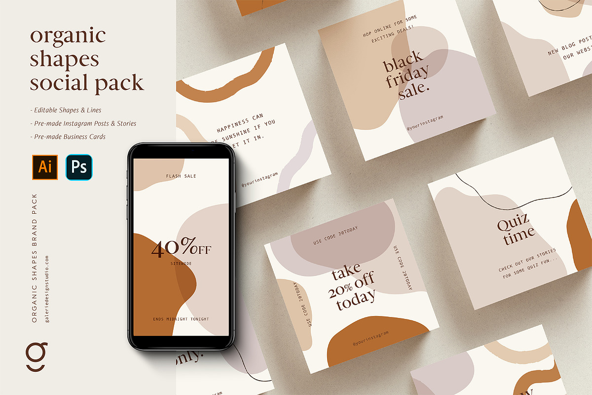 Organic Shapes Brand Pack, a Social Media Template by Galerie Design Studio (Photo 1 of 14)