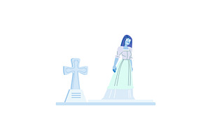 Ghost walking near tombstone in, an Illustration by pikepicture