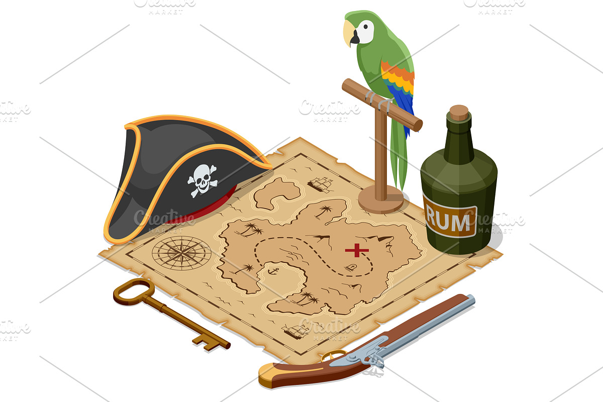 An Isometric illustration of pirate, an Object Illustration by Golden Sikorka