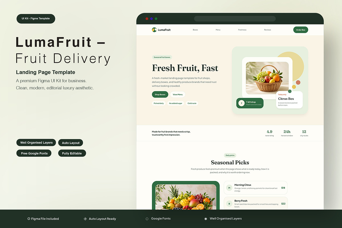 Fruit Delivery Landing Page, an UI Kit Template by Pitchlook.Studio (Photo 1 of 3)