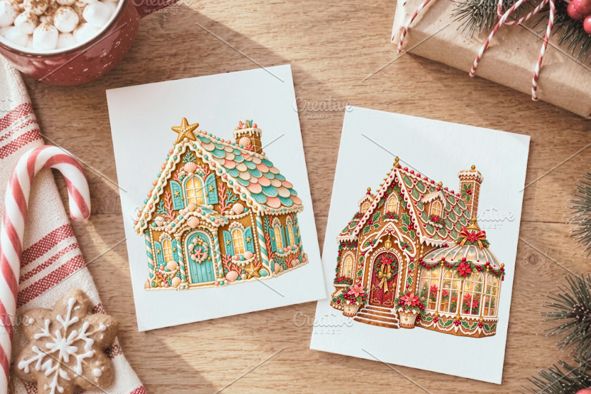 Christmas Gingerbread House Cliparts, a Seasonal Illustration by Ink Gallery (Photo 6 of 13)