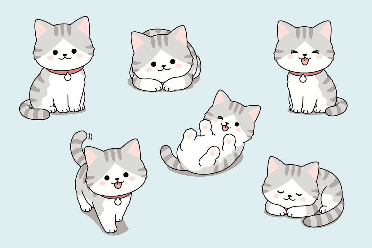 Gray Kitten Cartoon Set Collection, an Animal Illustration by Artpon Illustration (Photo 2 of 3)