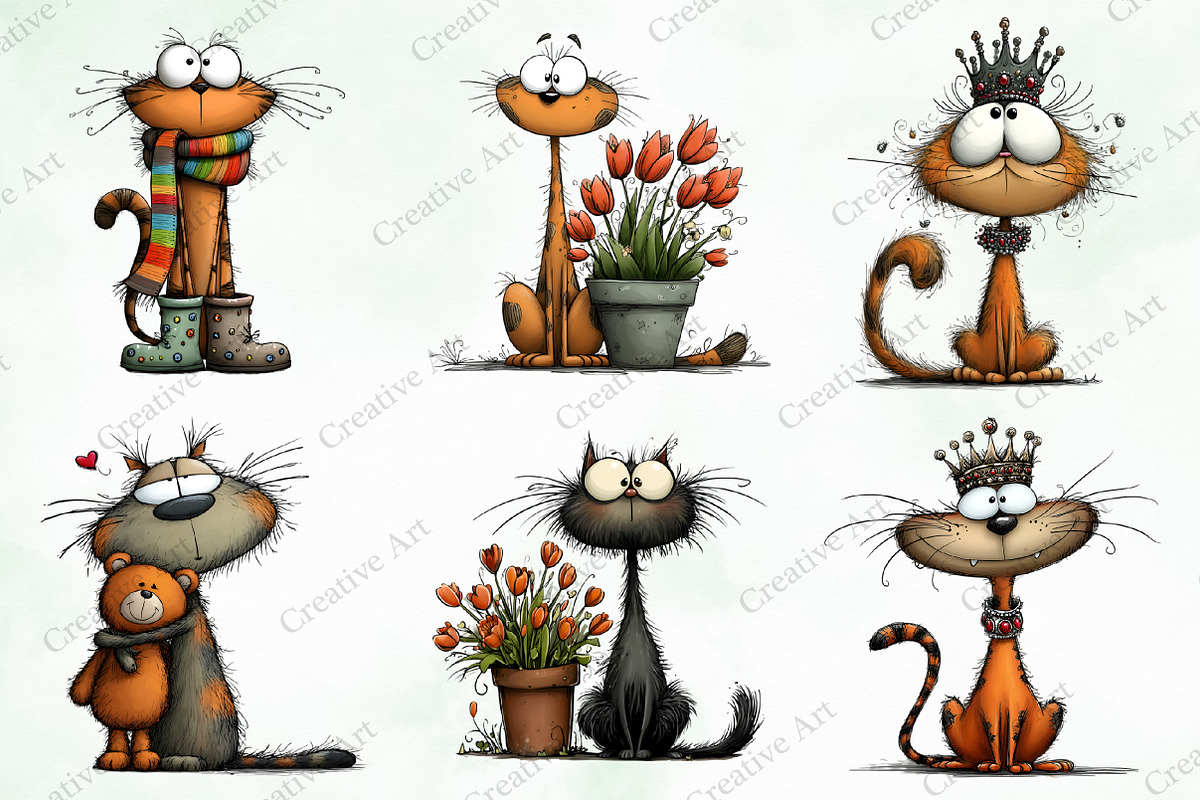 Whimsical Cats Clipart Bundle, an Illustration by Creative Art (Photo 7 of 11)