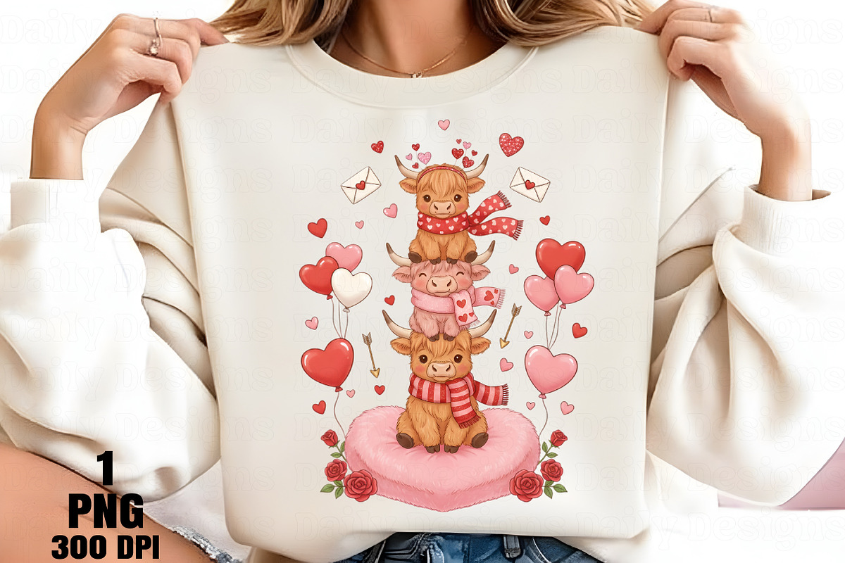Valentine Highland Cow Stack PNG, an Illustration by Daily.Designs (Photo 2 of 5)