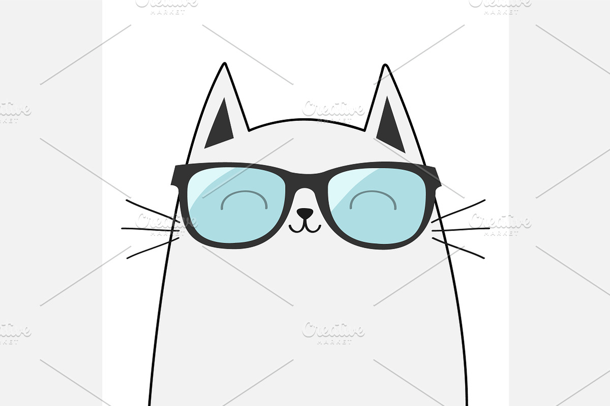 Cat wearing blue sunglasses., an Animal Illustration by Worldofvector (Photo 1 of 2)