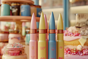 A colorful display of oversized crayon-like cosmetics in pastel shades, set aga, an Arts & Entertainment Photo by Textures & Backgrounds