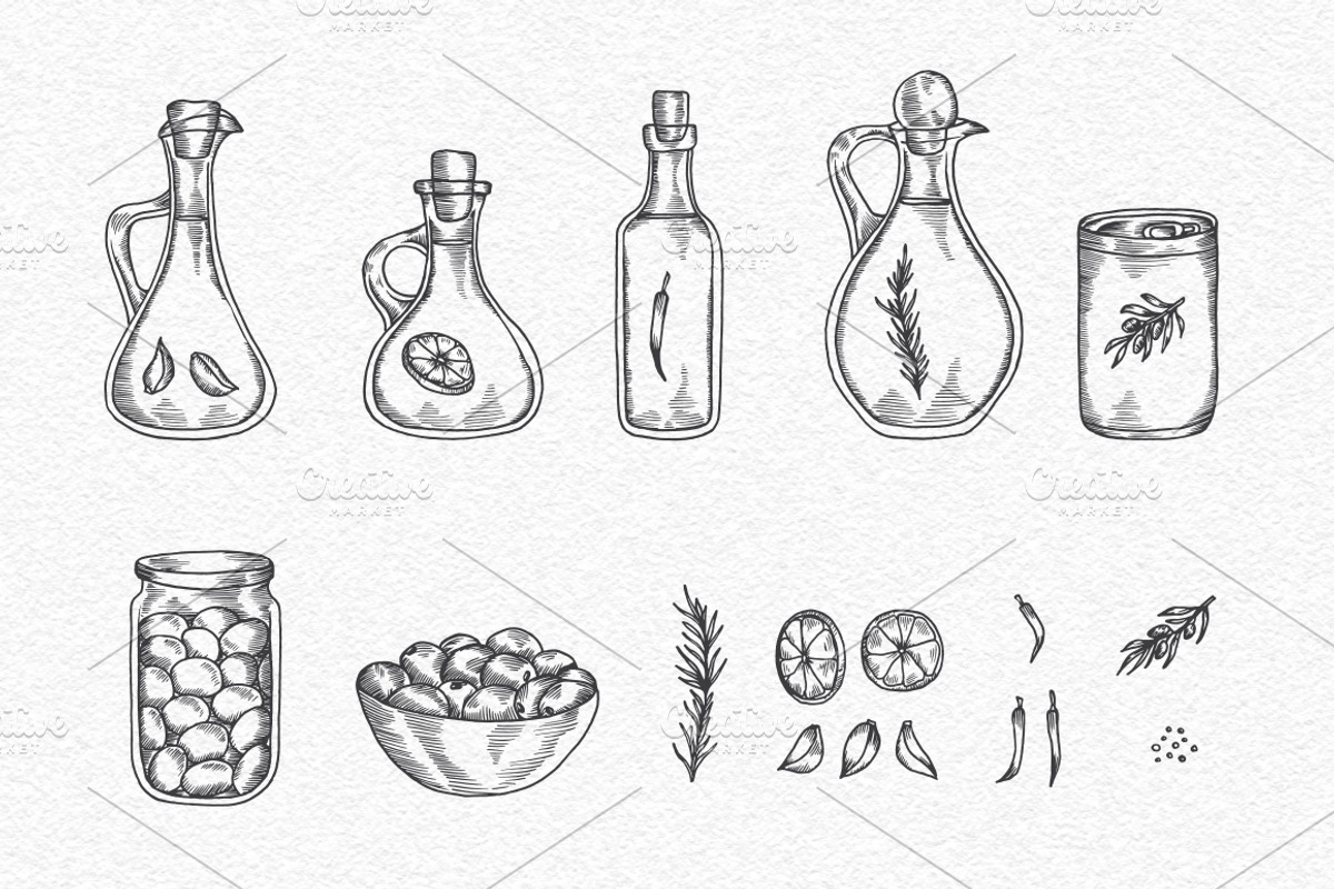 Olive Vintage Graphics Set, a Decorative Illustration by Chelovector (Photo 5 of 5)