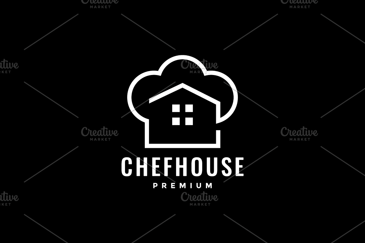 chef house restaurant line logo, a Branding & Logo Template by devastd