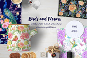 flowers and birds watercolor pattern, a Pattern Graphic by MitrushovaArt (Thumbnail 1 of 7)