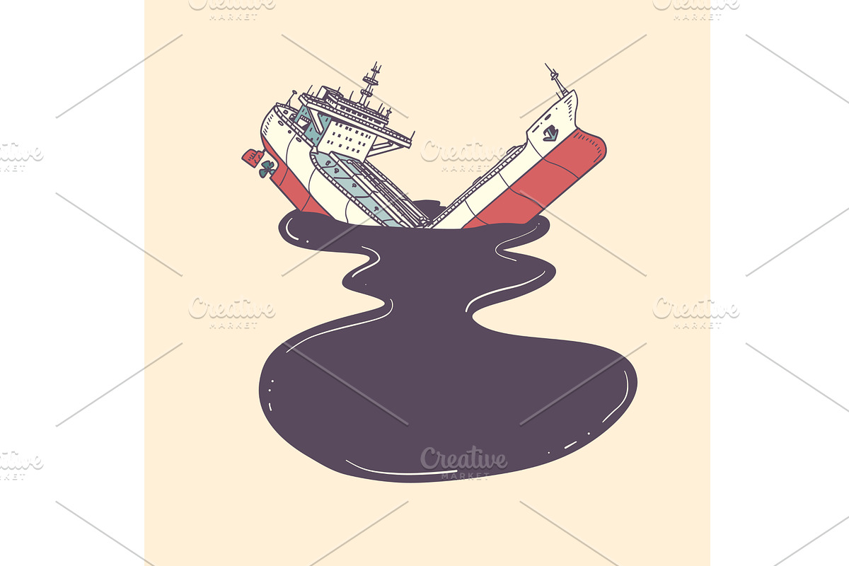 Ecological disaster in the ocean, a Transportation Illustration by rogistok