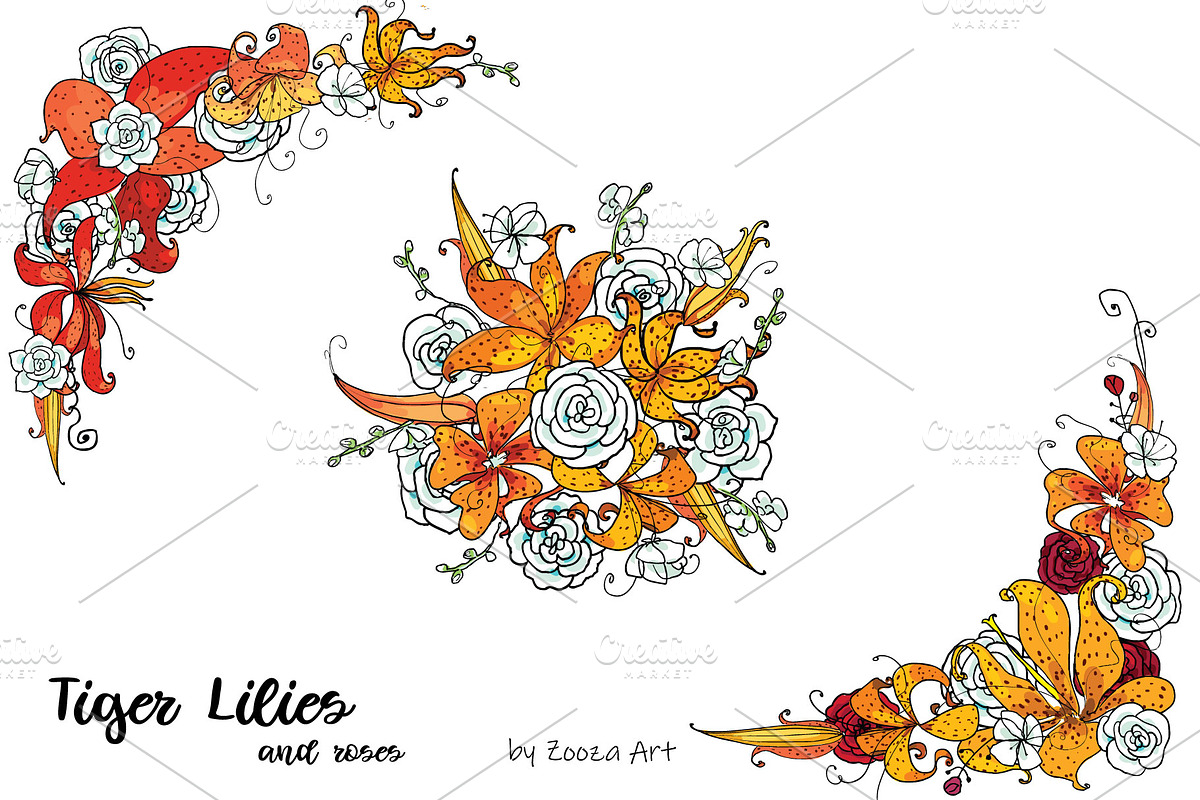 Tiger Lilies & Roses - clip-art, an Illustration by Zooza Art (Photo 6 of 15)