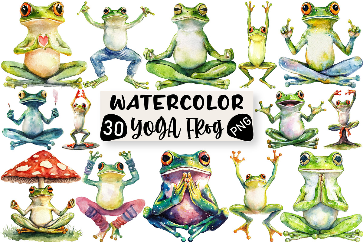 YOGA Frog Sublimation Clipart, an Illustration by Black Bird Studio (Photo 1 of 6)