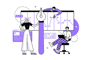 Employees work with data, analyze, a Finance Illustration by undrey