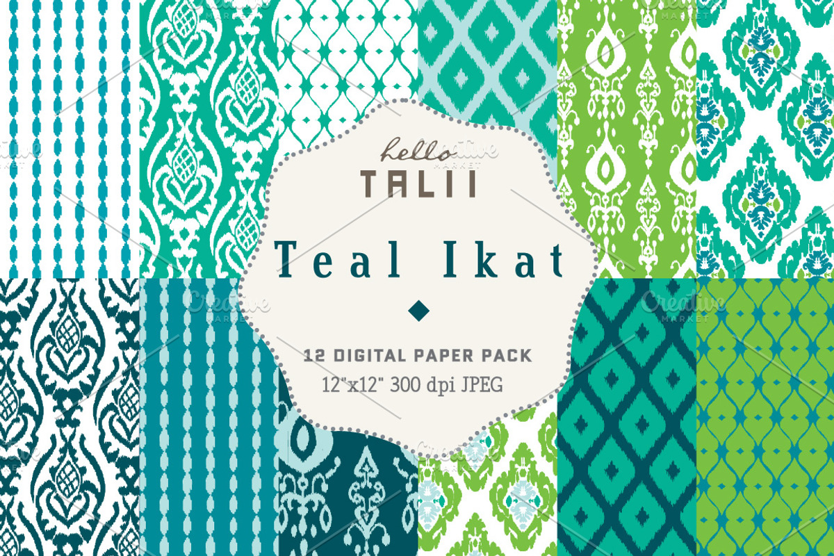 Teal Ikat Digital Paper, a Pattern Graphic by Hello Talii (Photo 1 of 4)