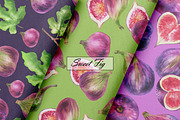 Watercolor Fig Seamless Patterns, a Food Illustration by OlDm_Shop (Thumbnail 6 of 10)