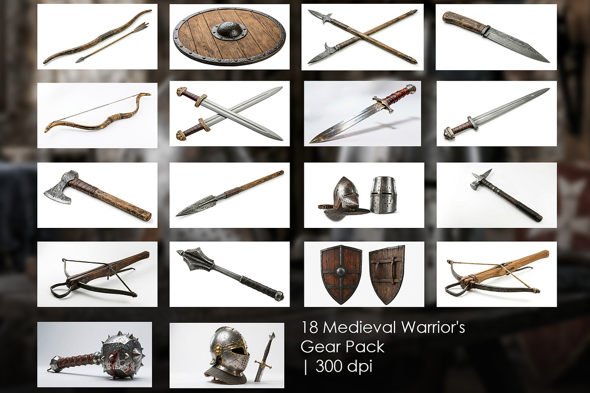 Medieval Warrior Gear Bundle, an Object Illustration by StockVerse Creative (Photo 1 of 20)