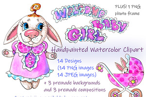 Welcome Baby Girl Watercolor Clipart