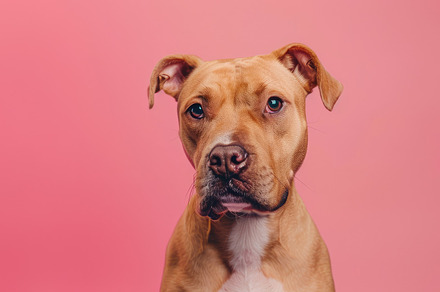 Tan Dog with Floppy Ears Posing Against Pink Backdrop - Generati, an Animal Photo by José Manuel Gelpi