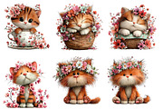 whimsical spring cat clipart, an Illustration by Designworld (Thumbnail 2 of 4)